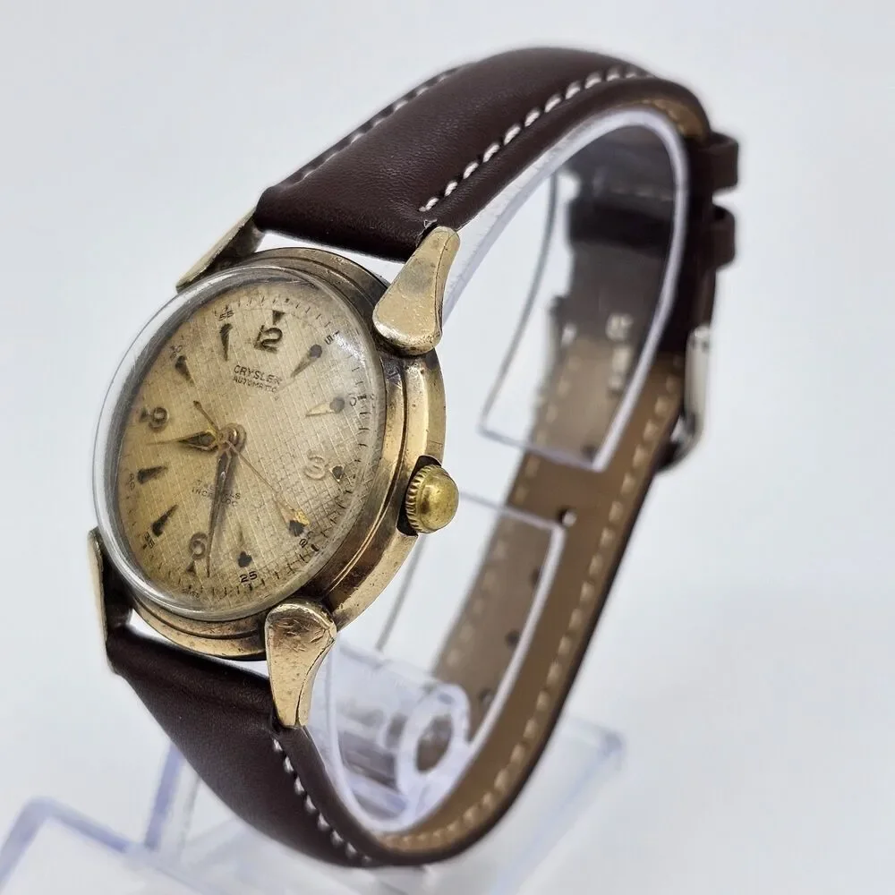 VTG Chrysler Men’s Automatic Watch‎ 34MM Gold Dial Brown Bands READ DESCRIPTION